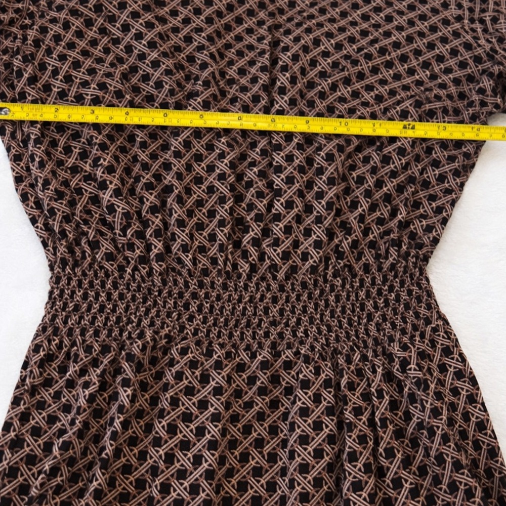 H&M Geometric Print Mini Dress – Black & Brown Long Sleeve – Size 2 - Picture 9 of 11